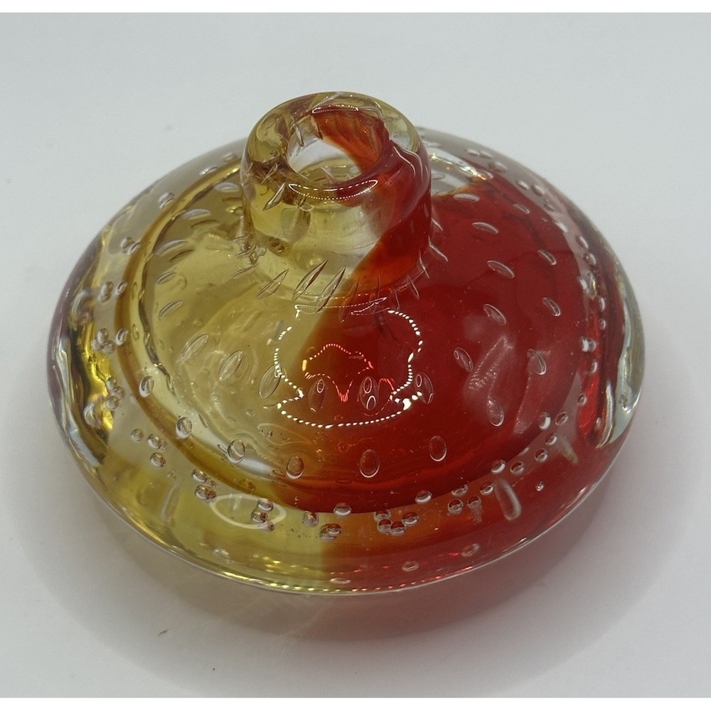 Murano Glass Perfume Bottle Red‎ With Yellow Bullicante Vase No Stopper